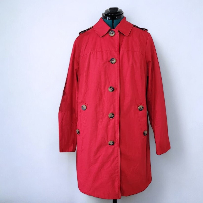 Boden Red Cotton Trench Coat - Size 10R