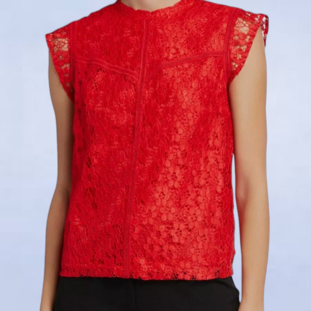 Nanette Lepore Red Lace Smock Blouse - Size Extra Large