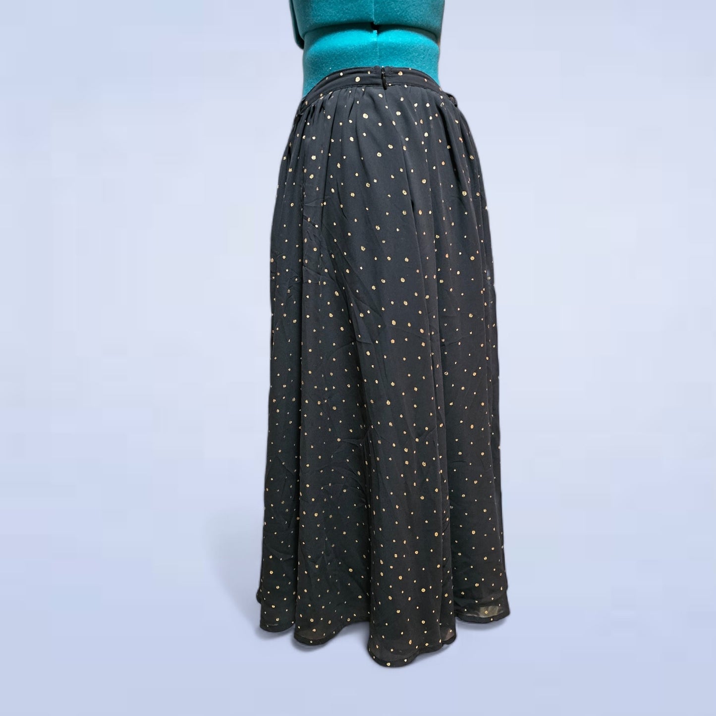 Yumi Black Skirt with Gold Polka Dots - Size Medium