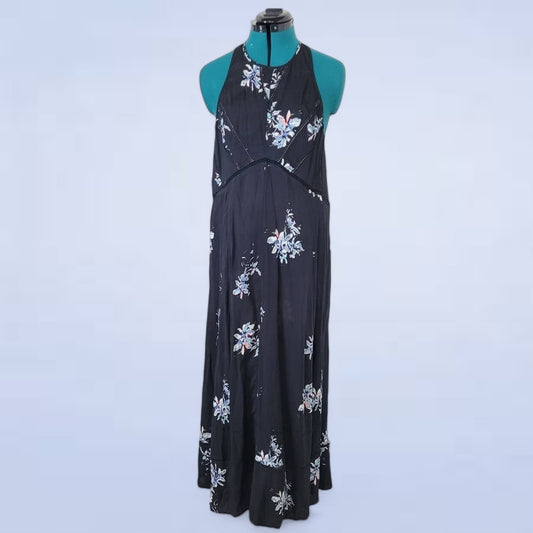 Gentle Fawn Bridges Black Floral Print Midi Dress - Size Large