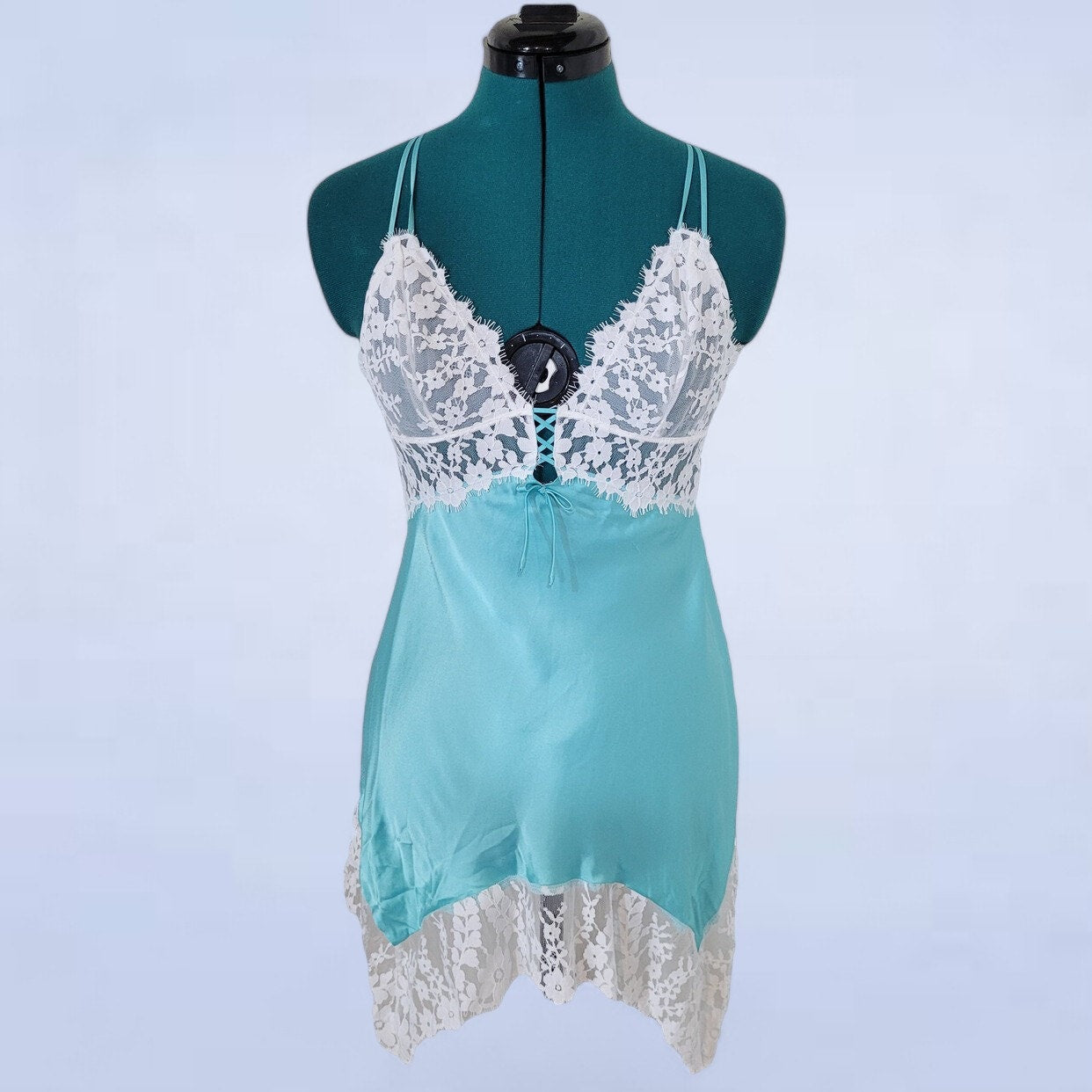 Victoria's Secret Tiffany Blue Satin Lace Bridal Chemise Slip - Size Medium