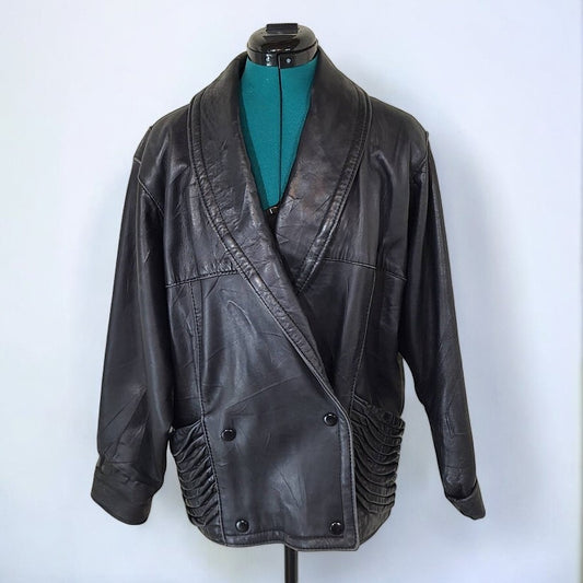 Vintage 1980s Valentino Pelle Black Leather Jacket - Size Medium