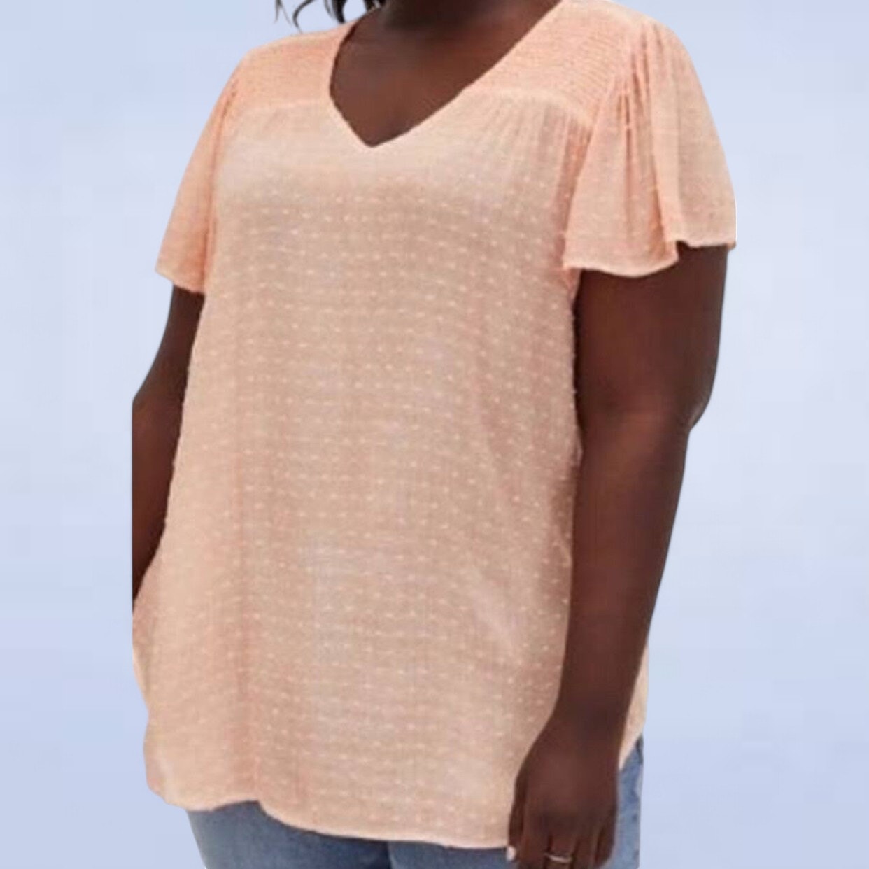 Torrid Peach Swiss Dot Smocked Top - Size Large