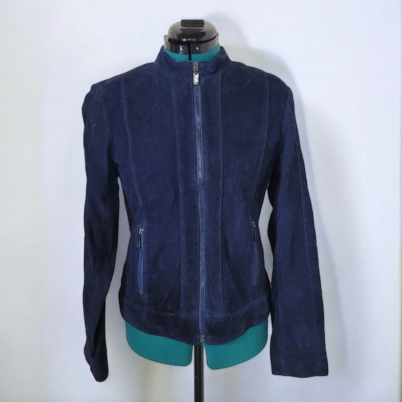 Anne Klein Blue Suede Leather Jacket - Size Small