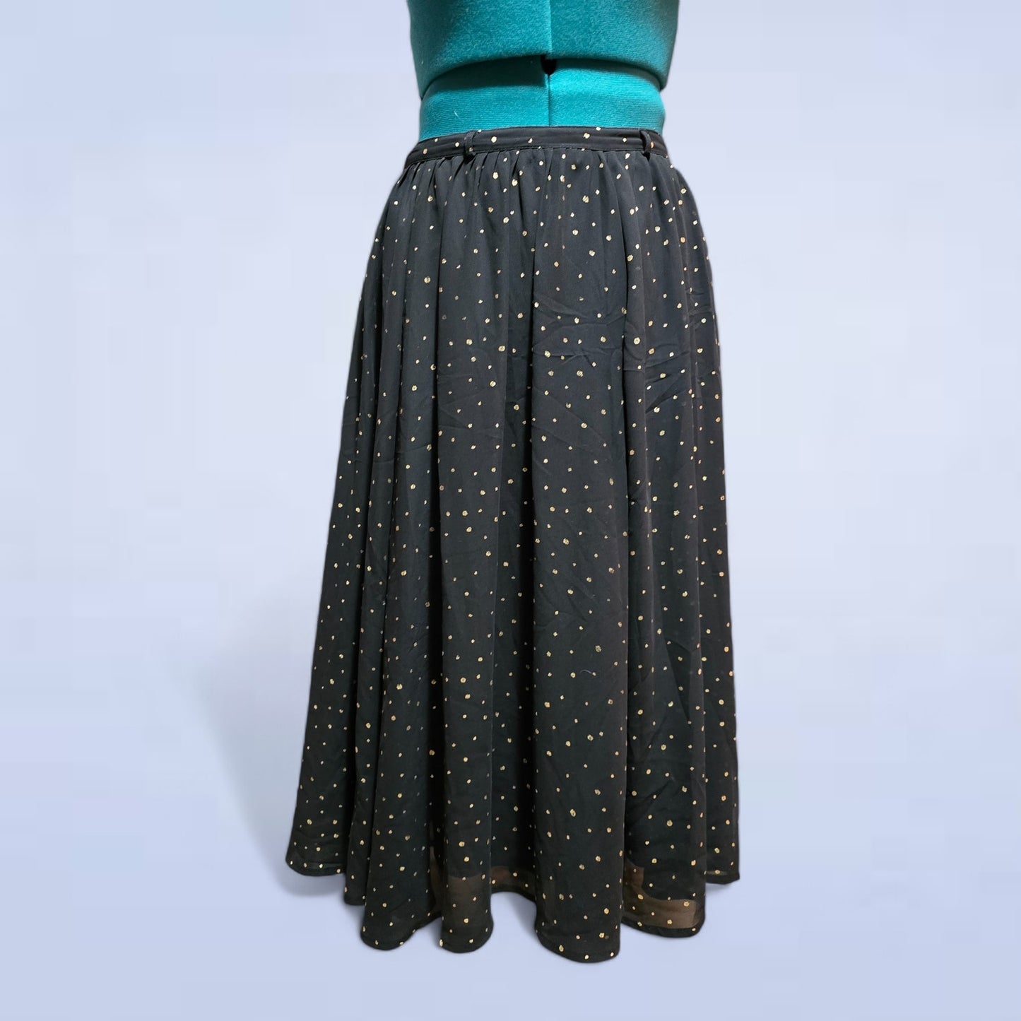 Yumi Black Skirt with Gold Polka Dots - Size Medium