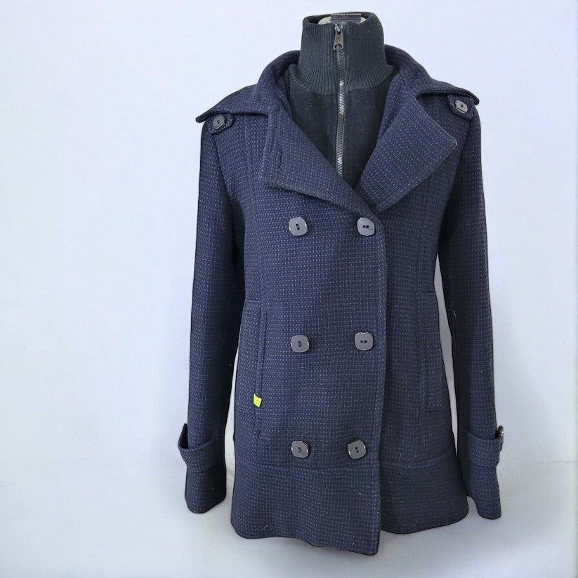 Soia & Kyo Blue Double Collar Short Wool Blend Peacoat - Size Small