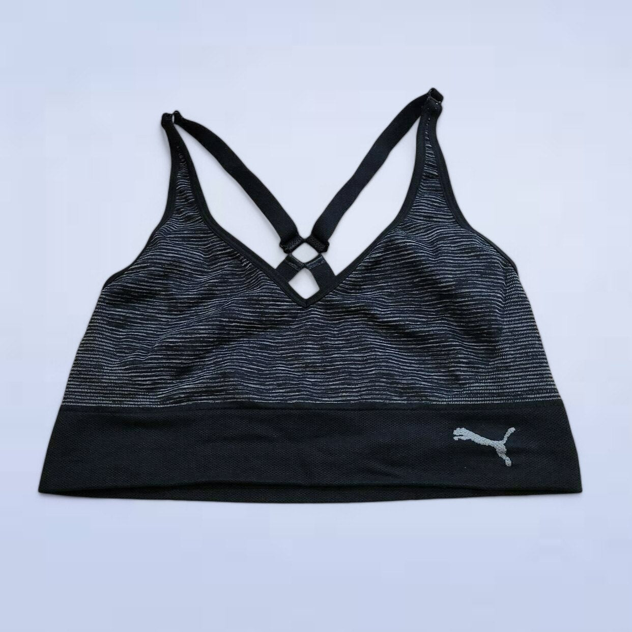 Puma Gray Striped Sports Bra - Size Medium