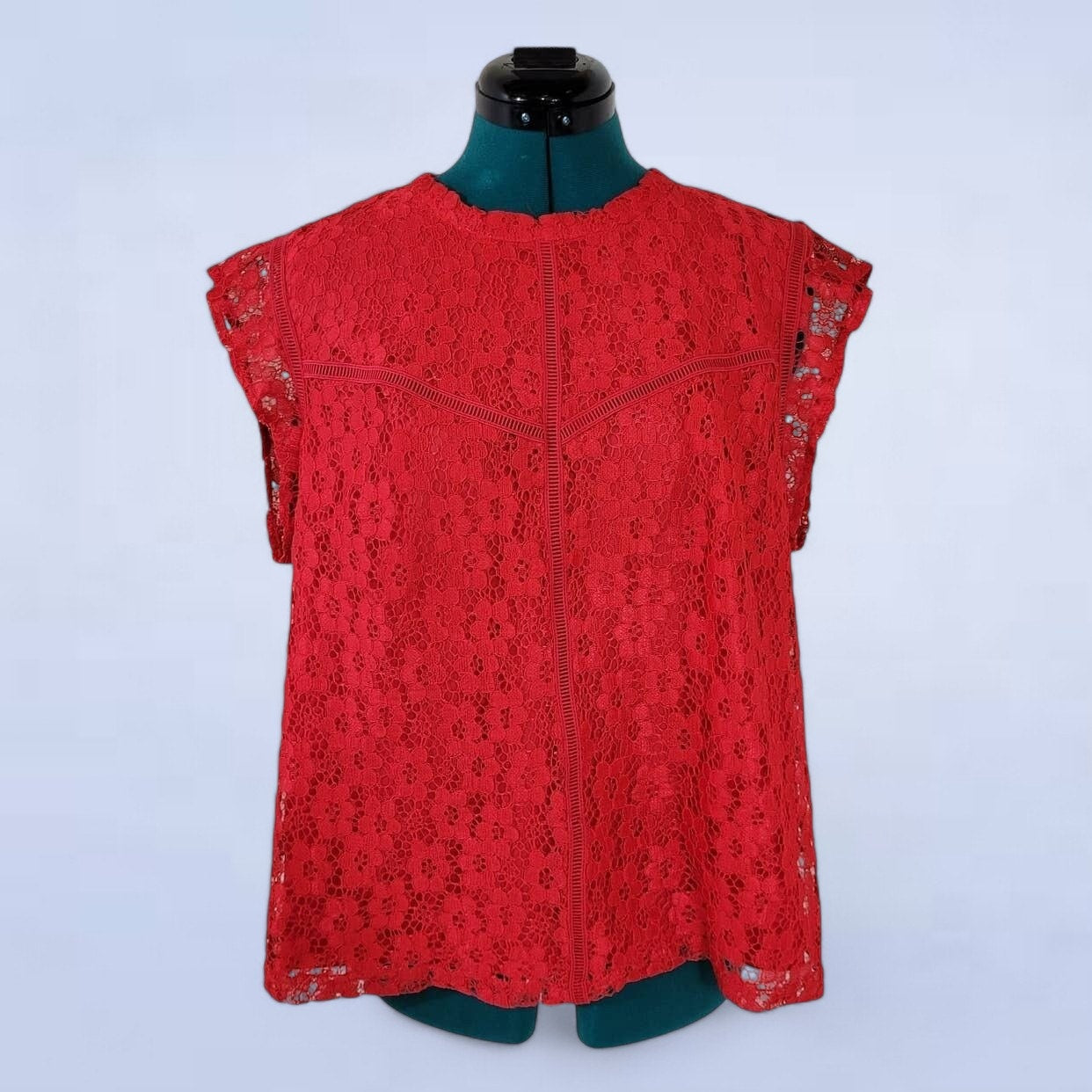 Nanette Lepore Red Lace Smock Blouse - Size Extra Large