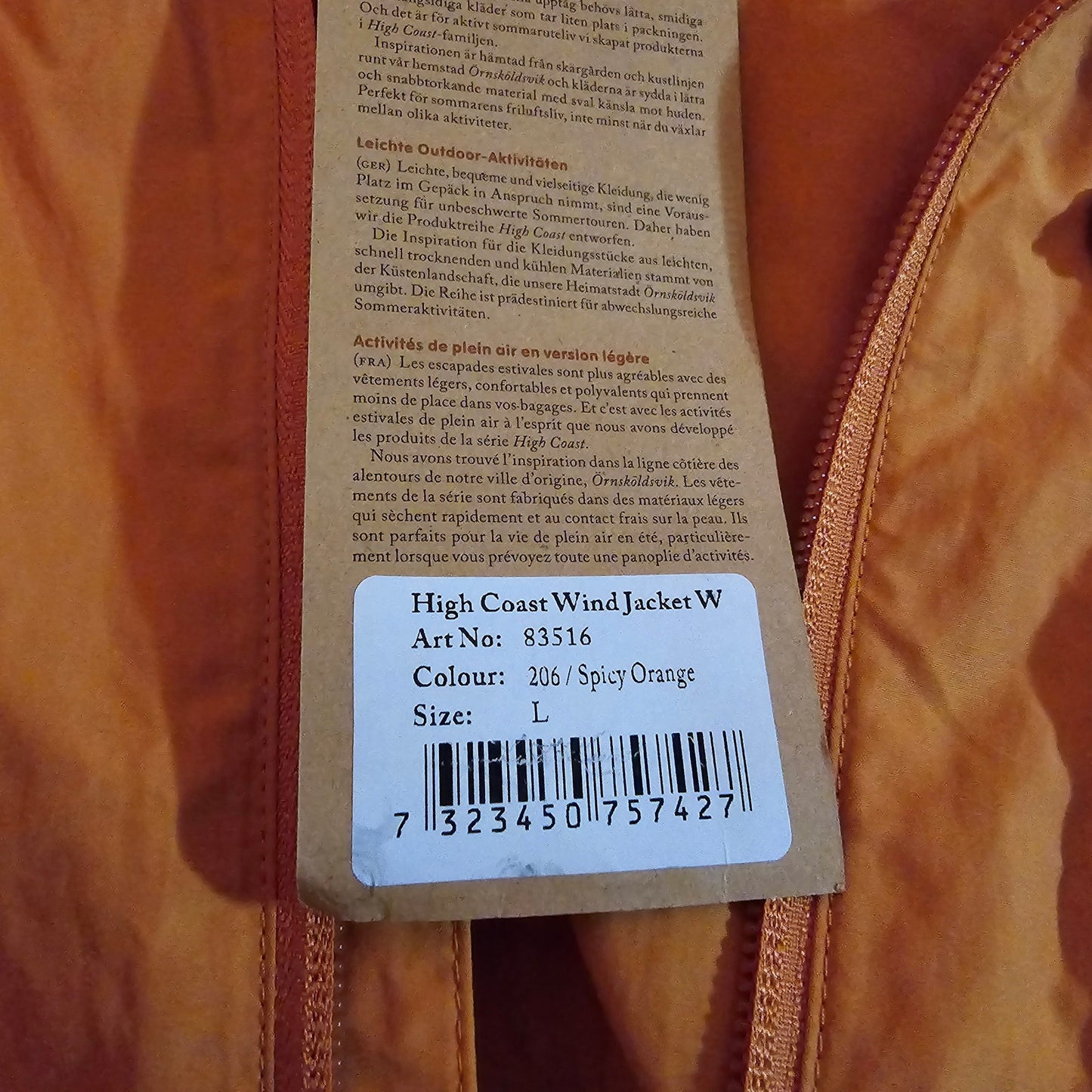 Fjällräven High Coast Wind Jacket in Spicy Orange - Size Large