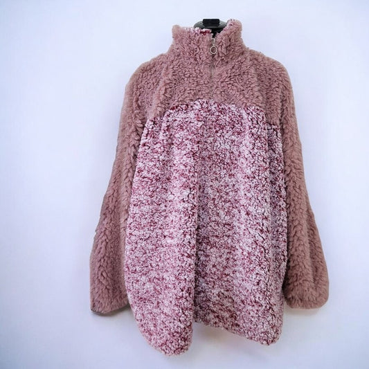 Suzanne Betro Weekend Pink Blush Sherpa Fleece Quarter Zip Pullover Sweater - 1X