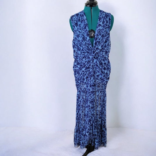 Misa Los Angeles Ava Blue Dress in Goa Floral Mesh - Size Large