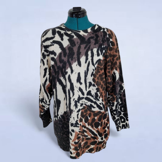 Vintage 1980s Magnolia Animal Print Lambswool and Angora Sweater - Size Small