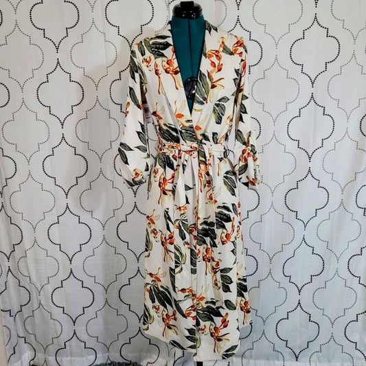 Aritzia Babaton Long Tropical Kahlo Robe jacket in Bone/Orange - Size XXS
