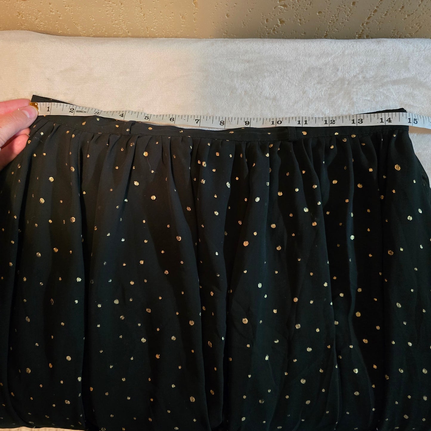 Yumi Black Skirt with Gold Polka Dots - Size Medium