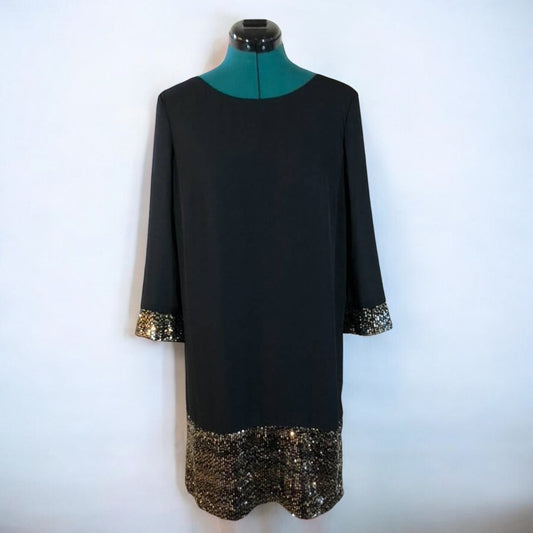 Erin Fetherston Sequin Panel Black Shift Dress - Size 4