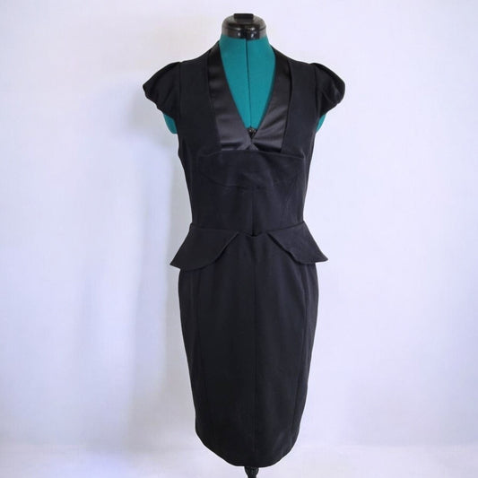 Joseph Ribkoff Black Peplum Dress with Satin Collar - Size 8