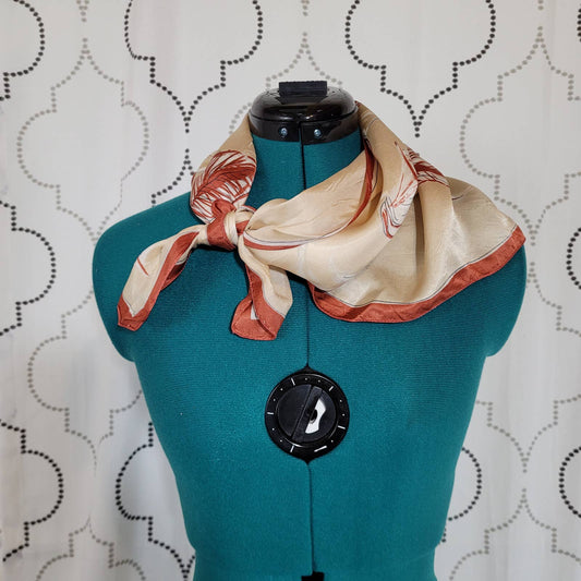 Silk Square Scarf with Neutral Floral Abstract Pattern