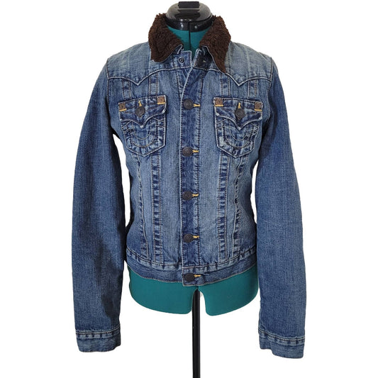 True Religion Jimmy Sherpa Denim Fuzzy Lined Jacket - Size Medium