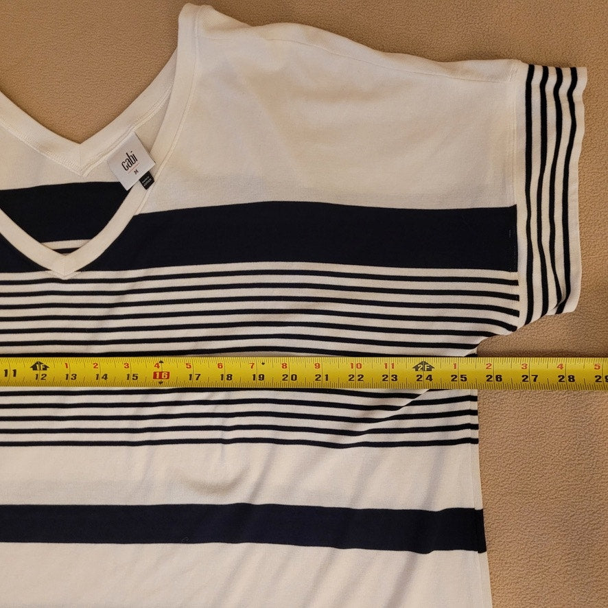 Cabi Sailor Nautical Navy White French Stripe Sailor Dolman V-Neck Tee - Medium