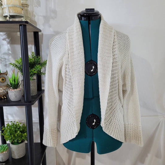 Talbots White Shimmer Chunky Knit Cardigan - Size Small