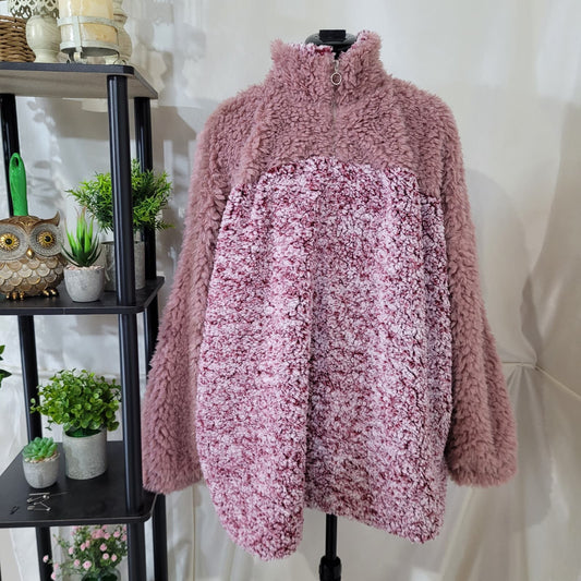 Suzanne Betro Weekend Pink Blush Sherpa Fleece Quarter Zip Pullover Sweater - 1X