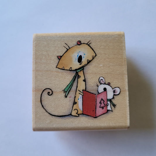 Hampton Art Stamps Rubber Stamp - Christmas Sing a Long Cat and Mouse