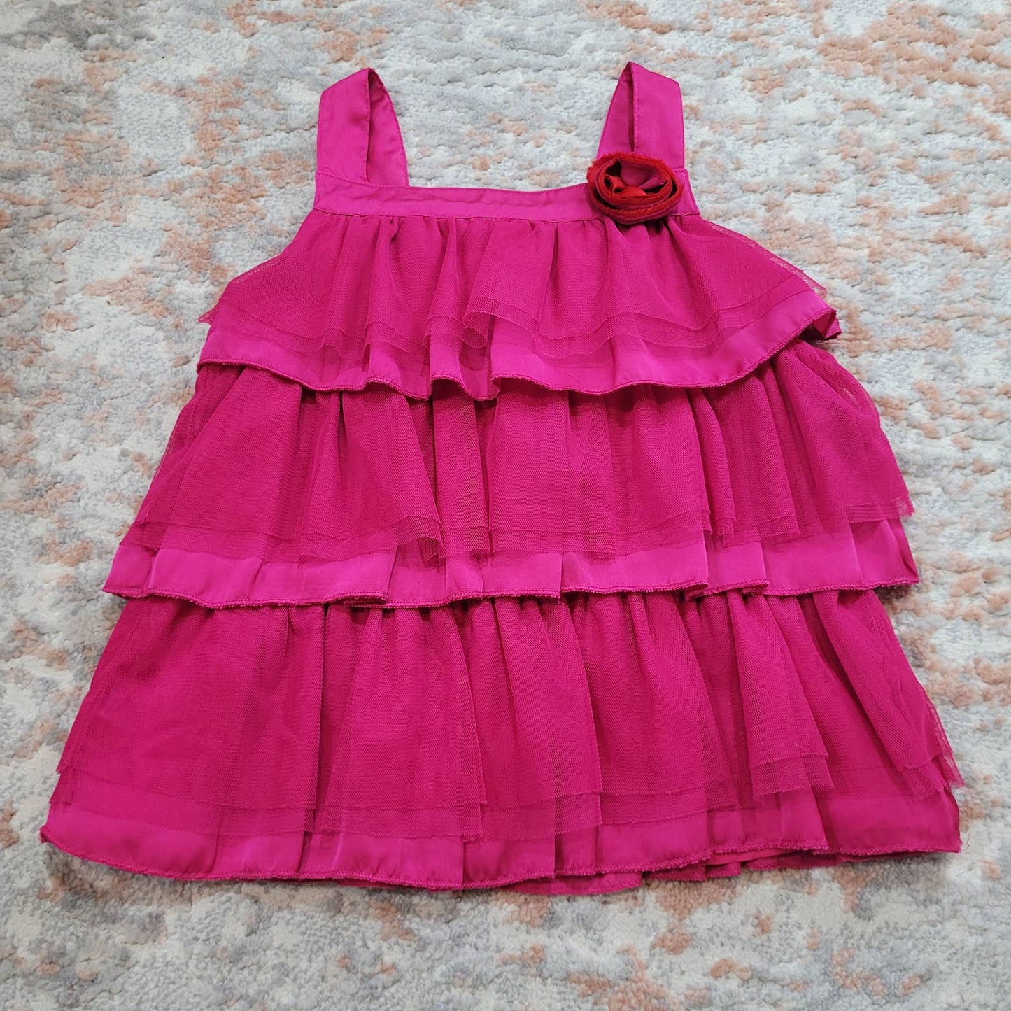 H&M Pink Tiered Ruffle Sleeveless Dress with Flower Accent - Size 7-8Y
