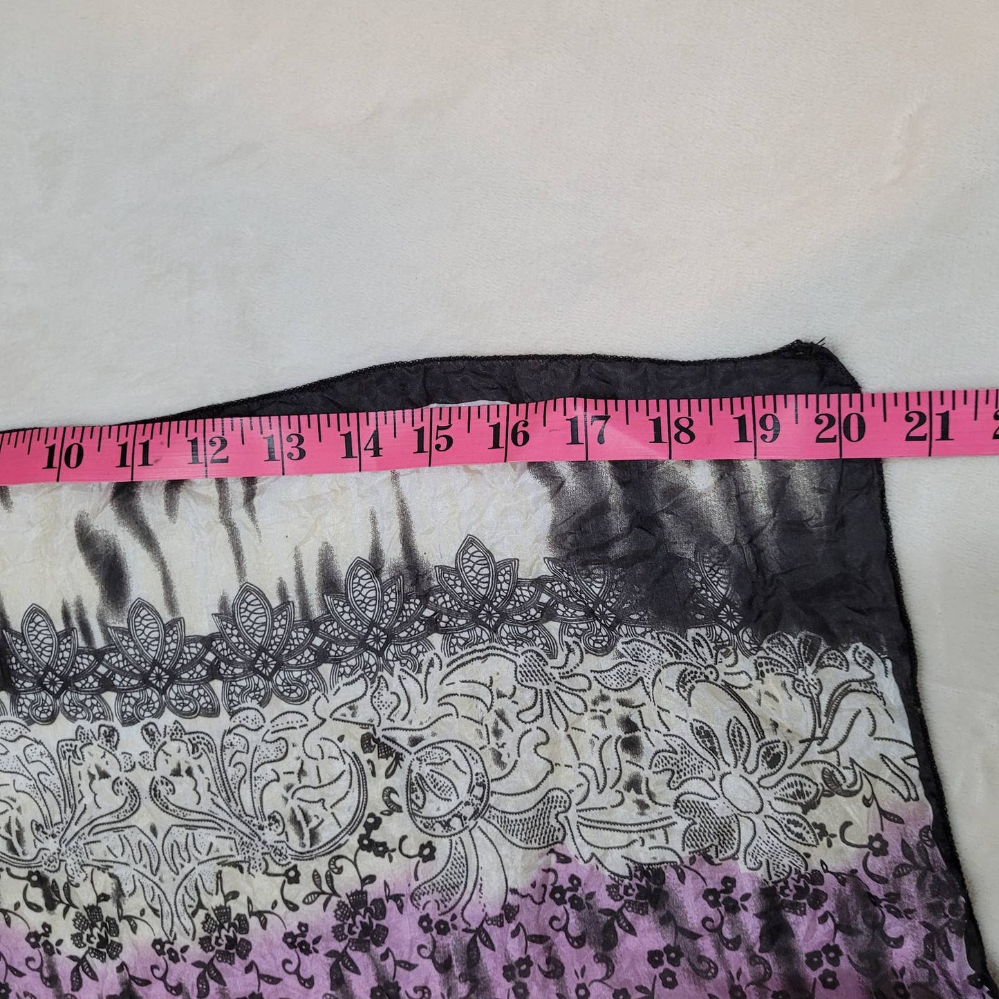 Long Silk Rectangle Scarf with Black and Purple Filigree Design