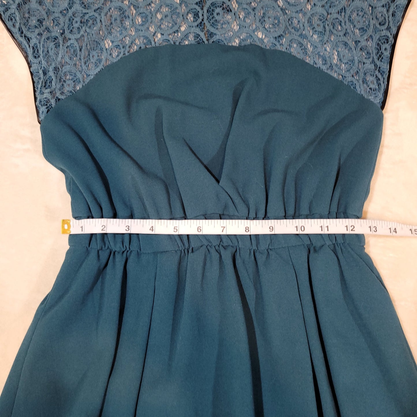 W118 by Walter Baker Teal Peplum Dress Lace and Vegan Leather Trim - Size XS