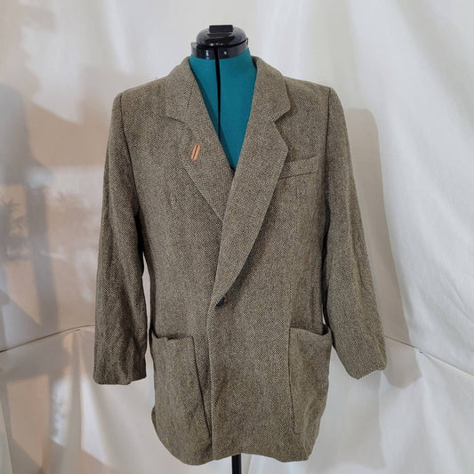 Vintage Upcycled Jobis Pure New Wool Blazer with Leather Accents - Size XL