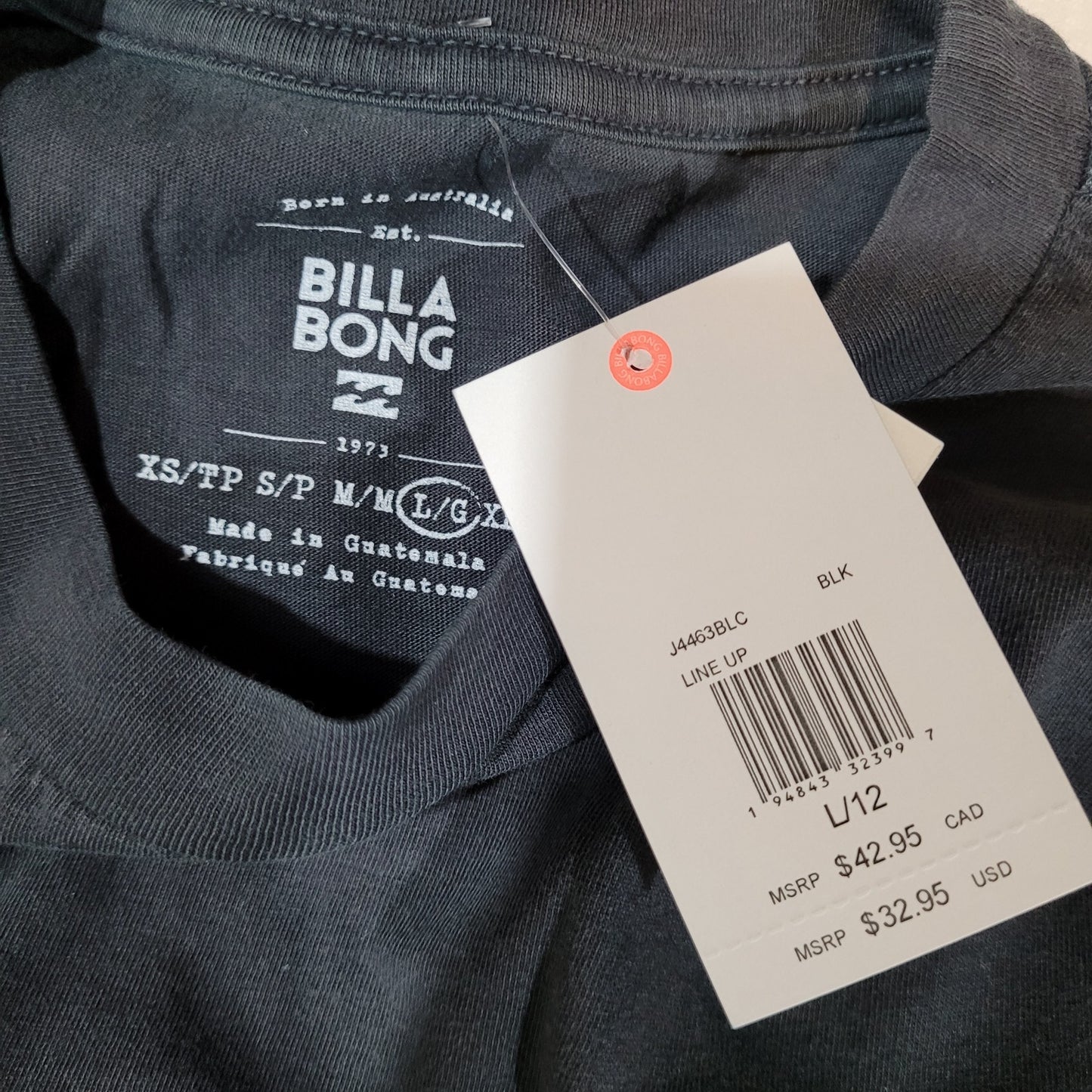 Billabong Line Up Black Long Sleeve Tee - Size Large