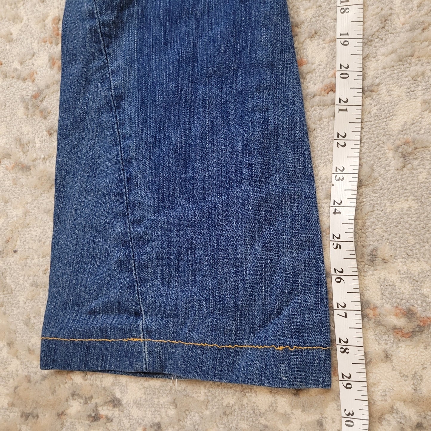 True Religion Vintage Y2K Medium Wash Jean with Slight Flare Yellow Button - 29