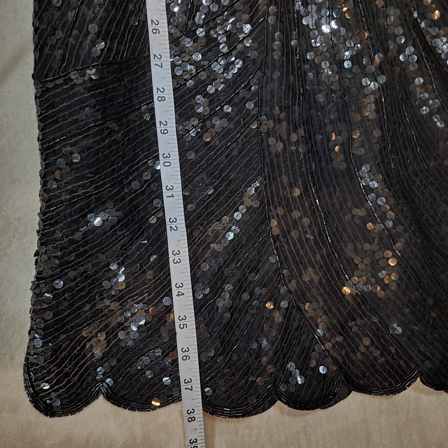 Vintage Joseph Ribkoff 1980s Black Silk and Sequin Cocktail Prom Dress - Small