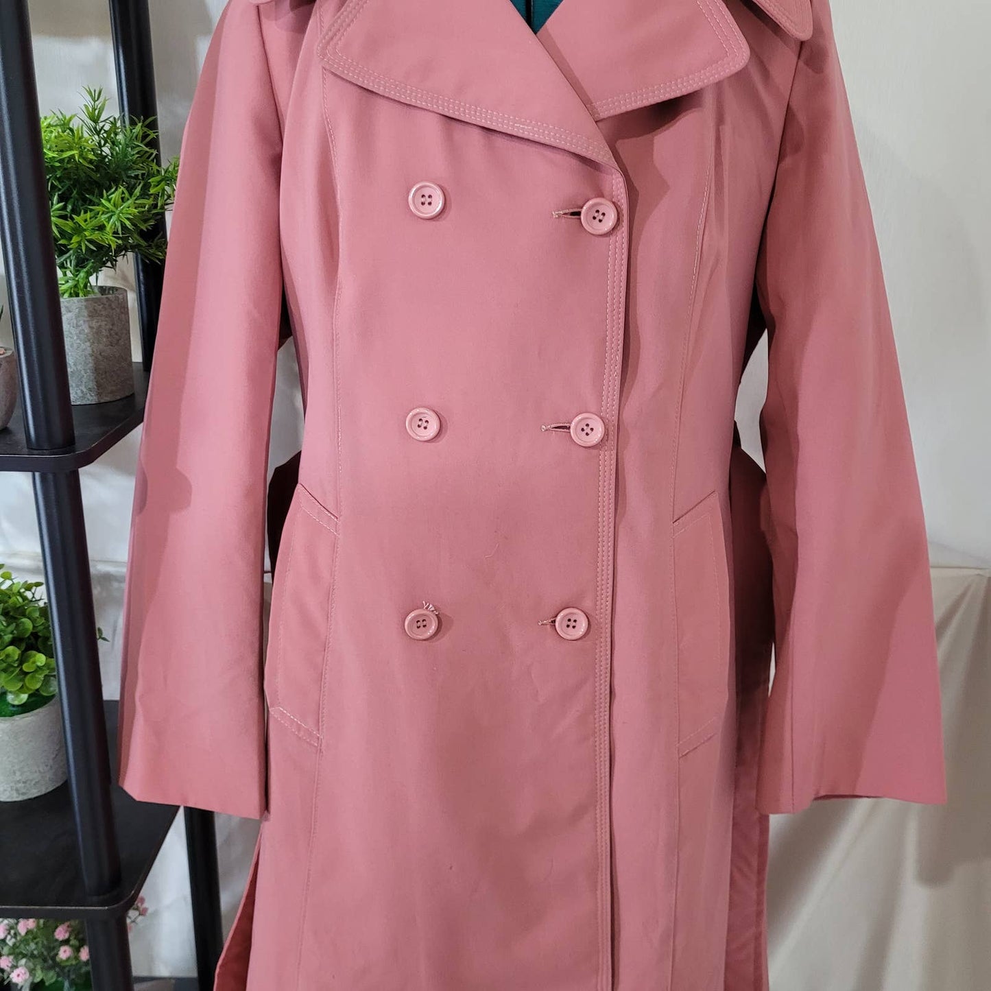 Vintage 1960s 1070s Betty Barclay Pink Trench Coat with Removable Hood - Medium