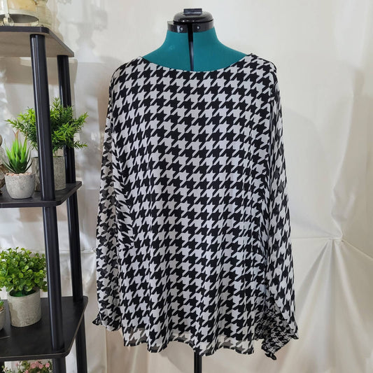 Vince Camuto Houndstooth Chiffon Long Sleeve Blouse - Size 3X