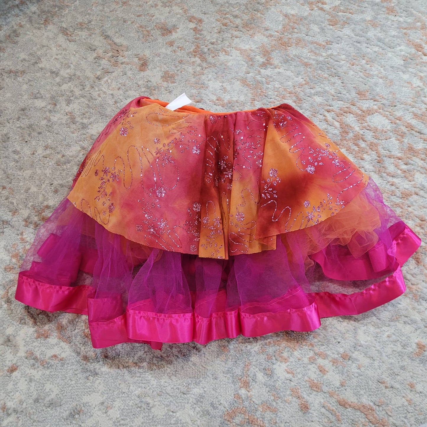 Art Stone Girls Tulle Skirt with Glitterly Overlay in Sunset Colors - Size Small