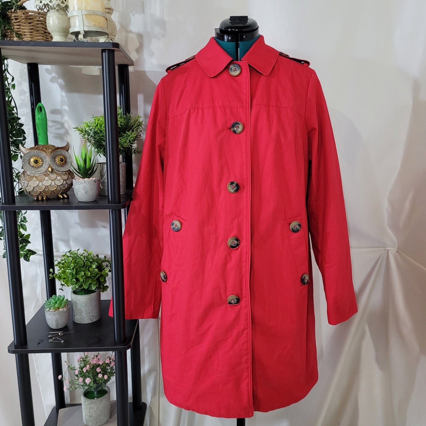 Boden Red Cotton Trench Coat - Size 10R