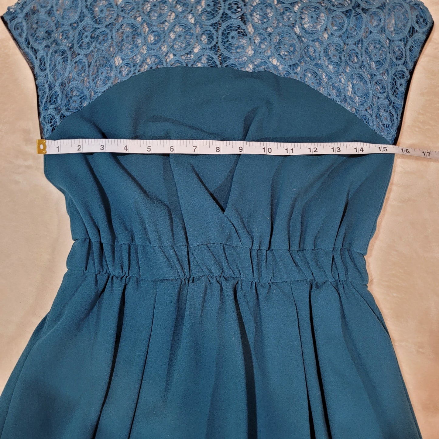 W118 by Walter Baker Teal Peplum Dress Lace and Vegan Leather Trim - Size XS