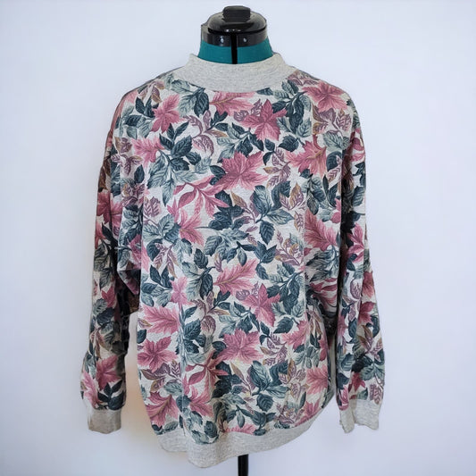 Vintage 1980s Lady Foot Locker Floral Crew Neck Sweater - Size Large