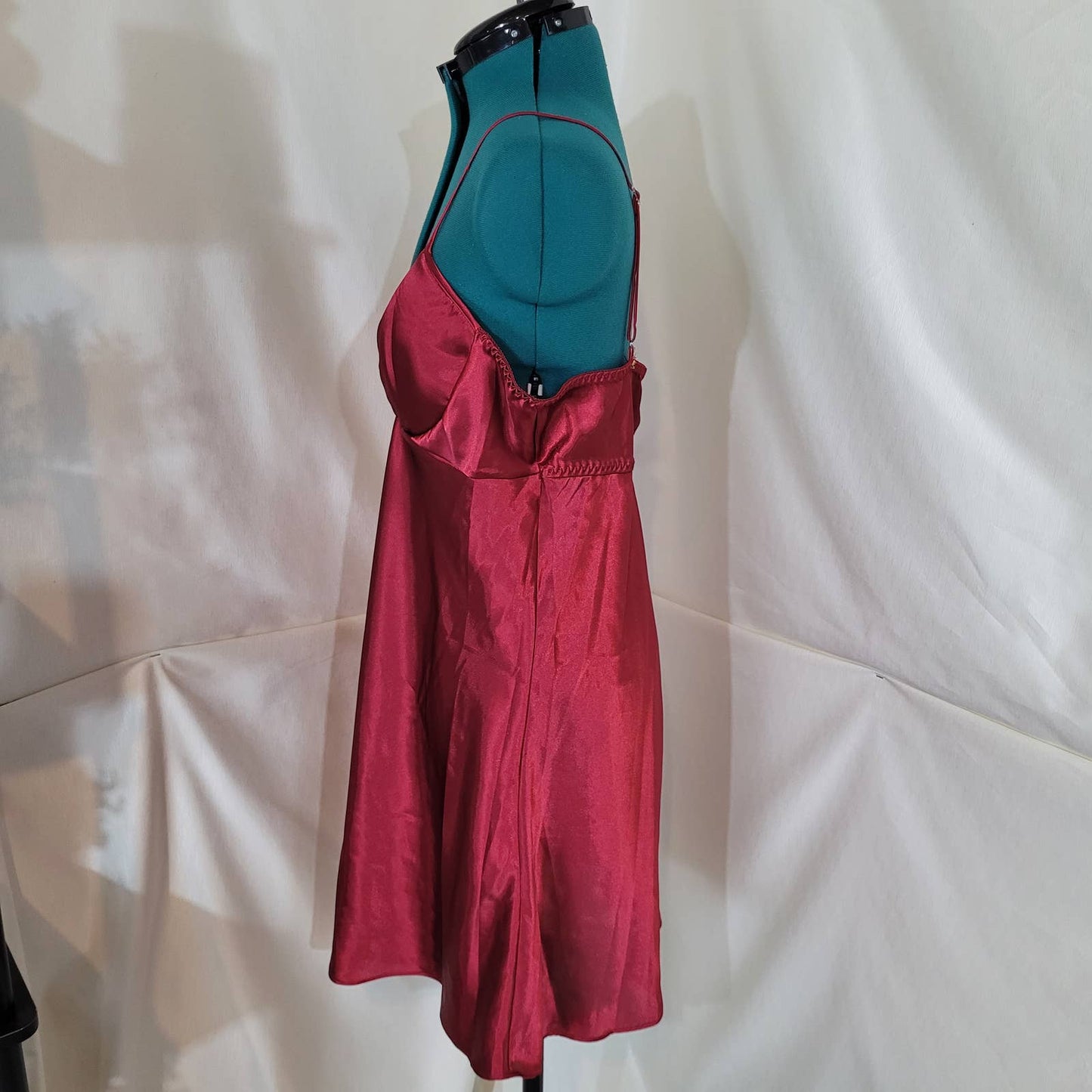 Vintage Seductive Wear by Cinema Etoile Red Satin Slip Pink Rhinestone Brooch XL