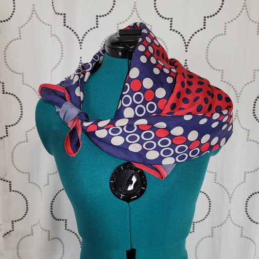 Vintage Silk Square Scarf with Polka Dots