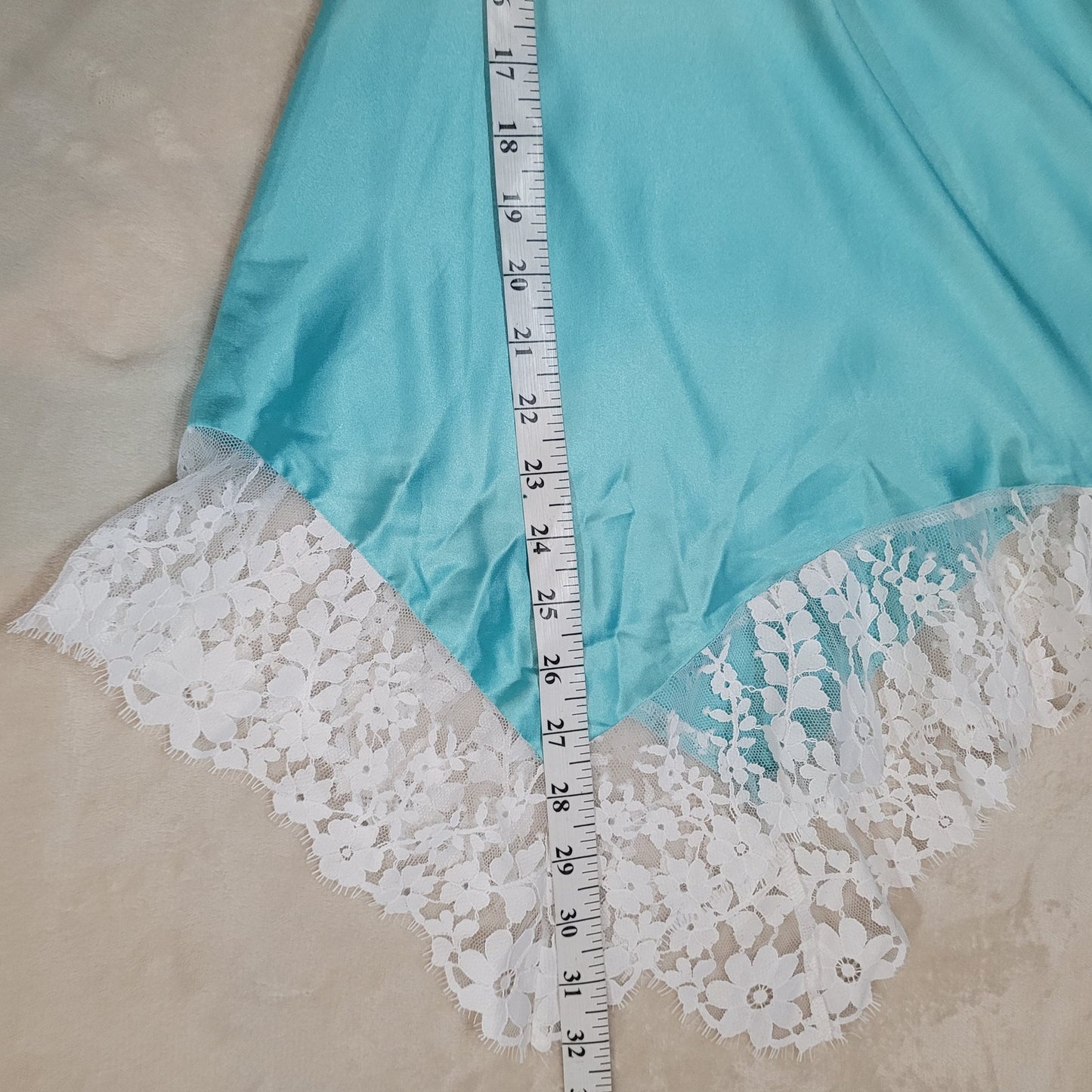 Victoria's Secret Tiffany Blue Satin Lace Bridal Chemise Slip - Size Medium