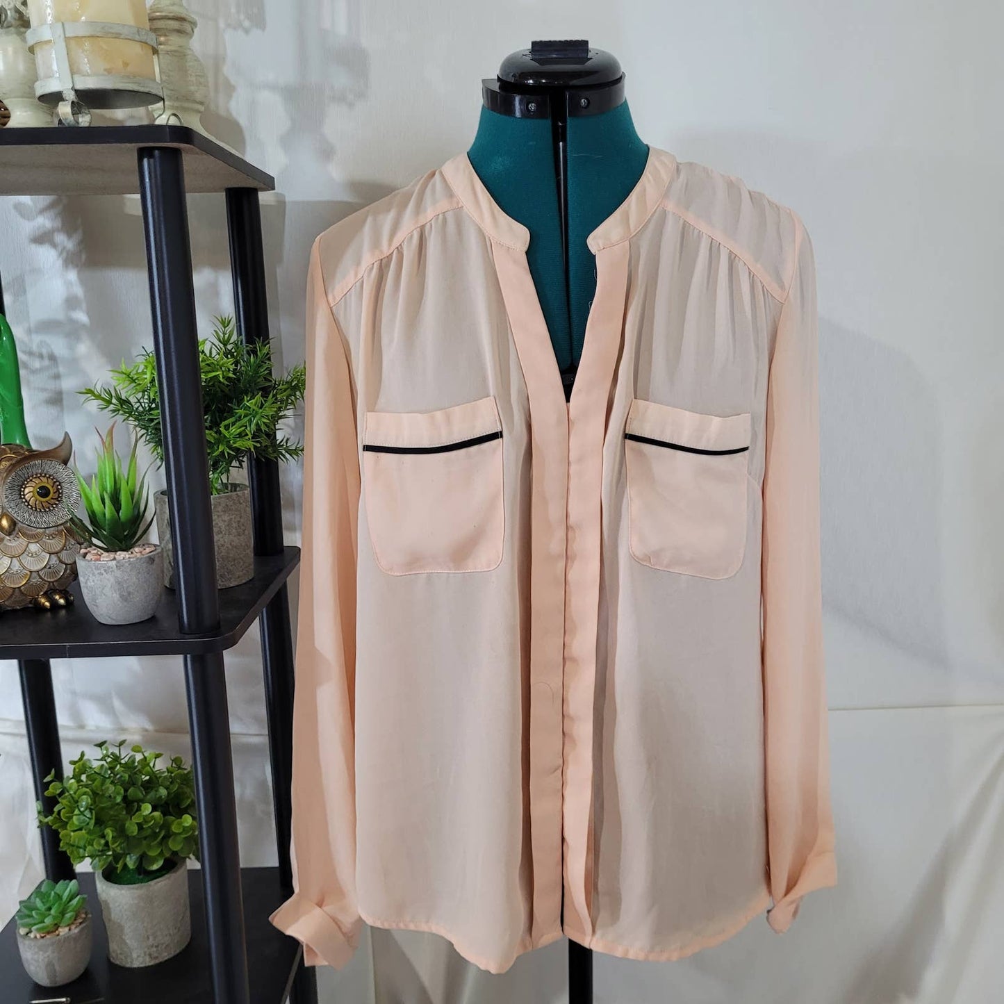 Olive & Oak Chiffon Button Up Long Sleeve Blouse - Size Large