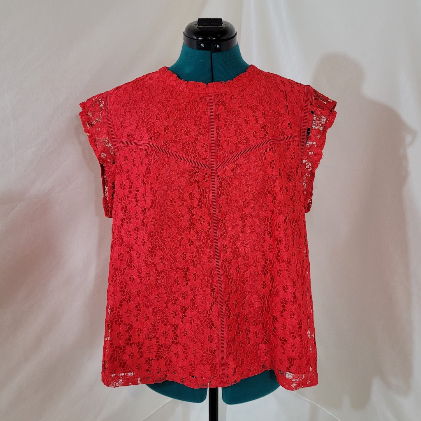 Nanette Lepore Red Lace Smock Blouse - Size Extra Large