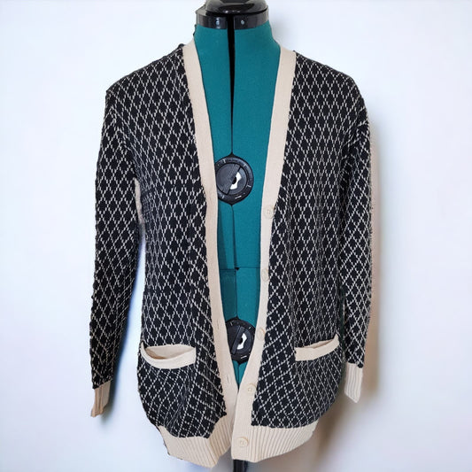 BDG Cotton Blend Cardigan with Diamond Colorblock Design - Size Small