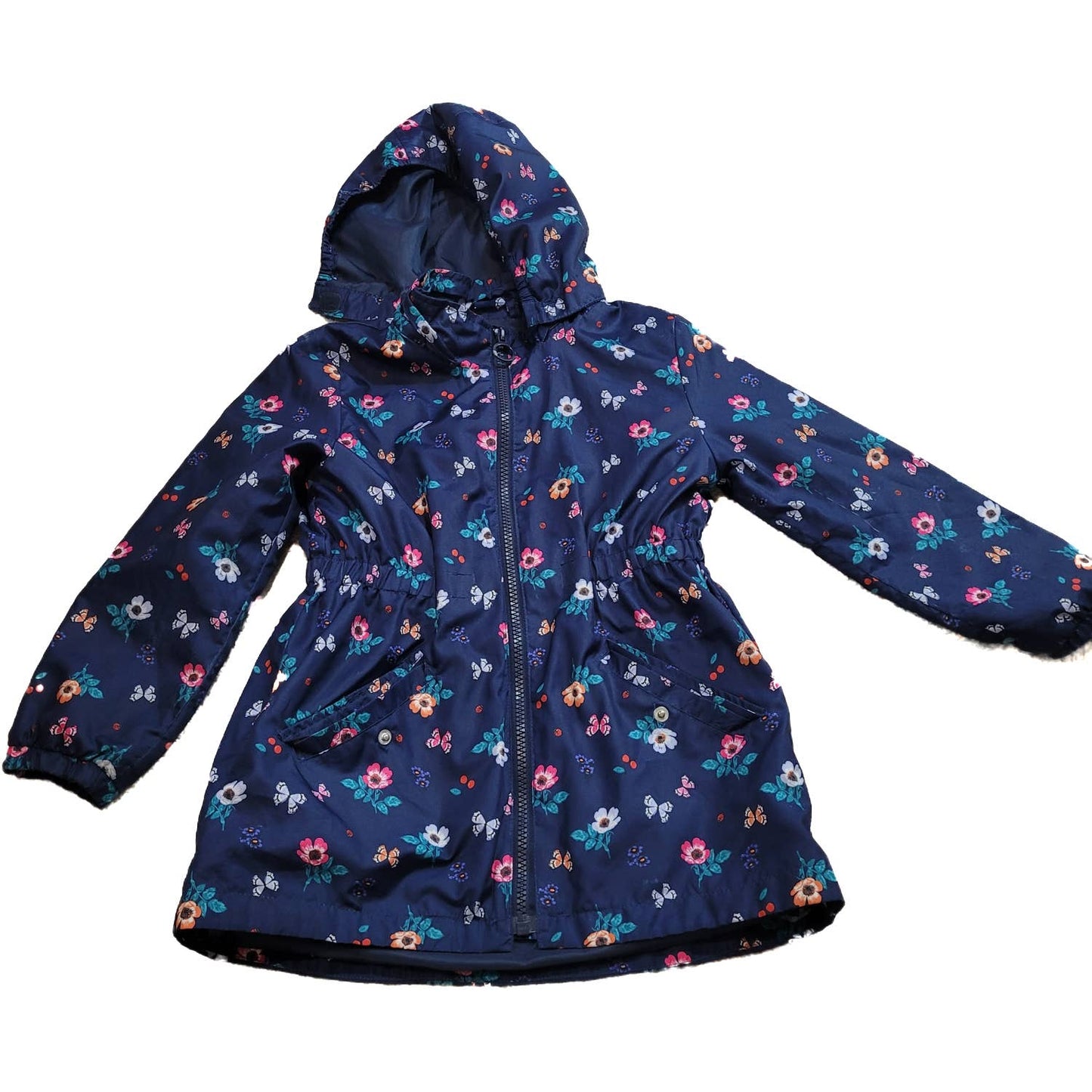 H&M Navy Blue WIndbreaker with Flowers and Butterflys - Size 5-6Y