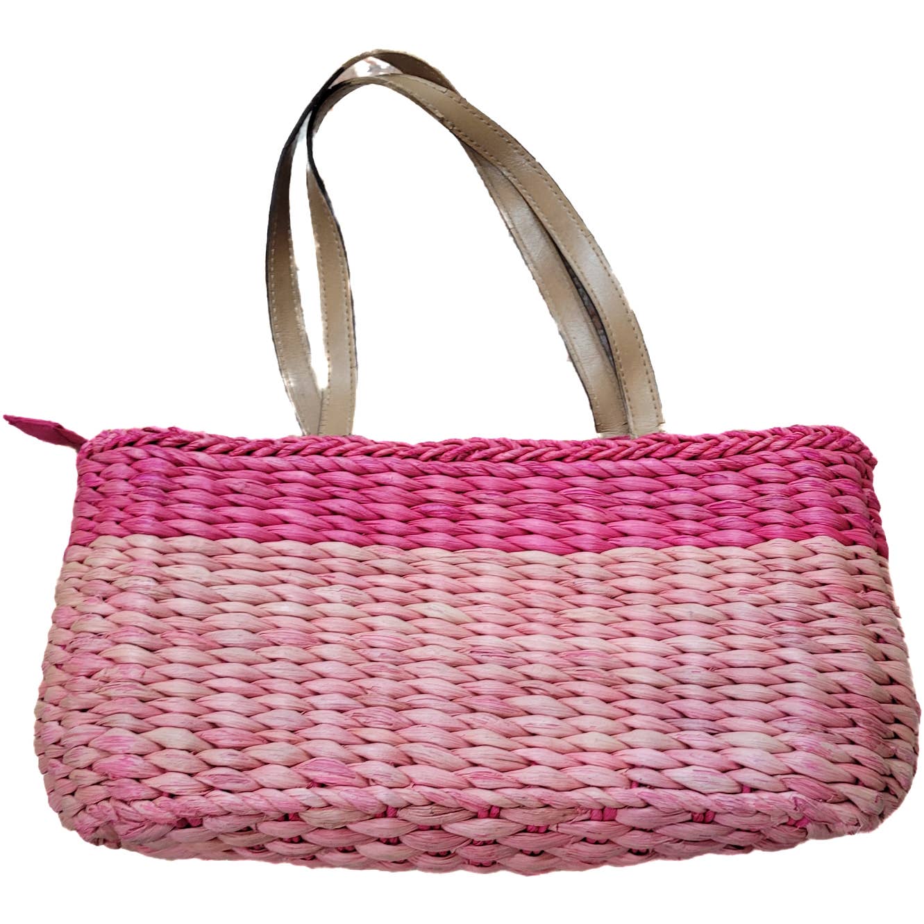 Beach Style Pink Striped Straw Woven Bag