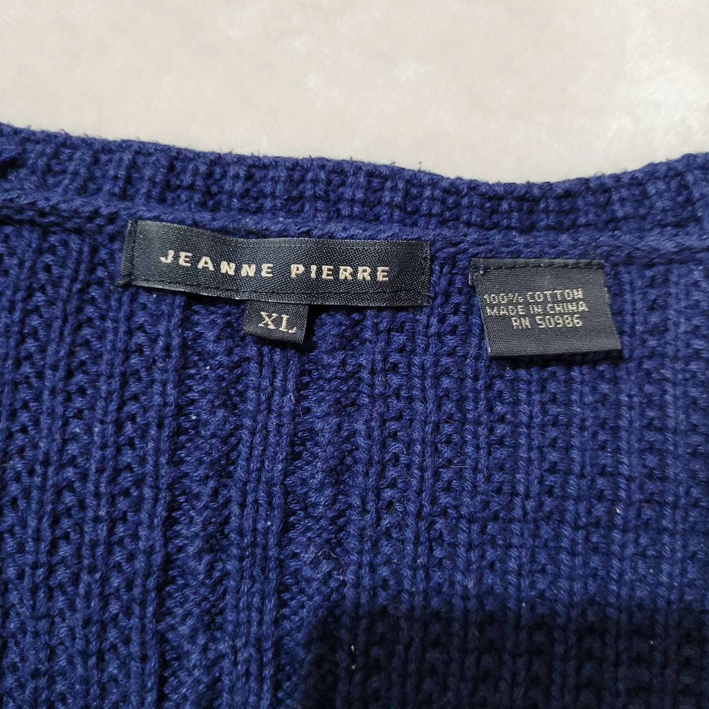 Jeanne Pierre Navy Cable Knit Sweater 3/4 Sleeves - Size Extra Large