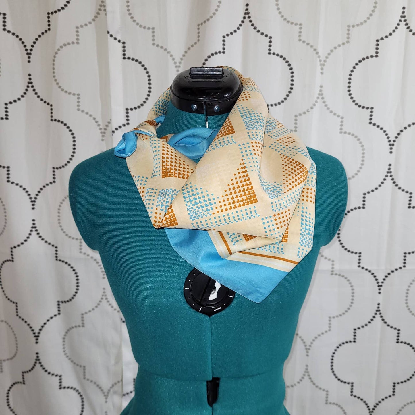 Square Scarf with Blue and Rust Geometric Print