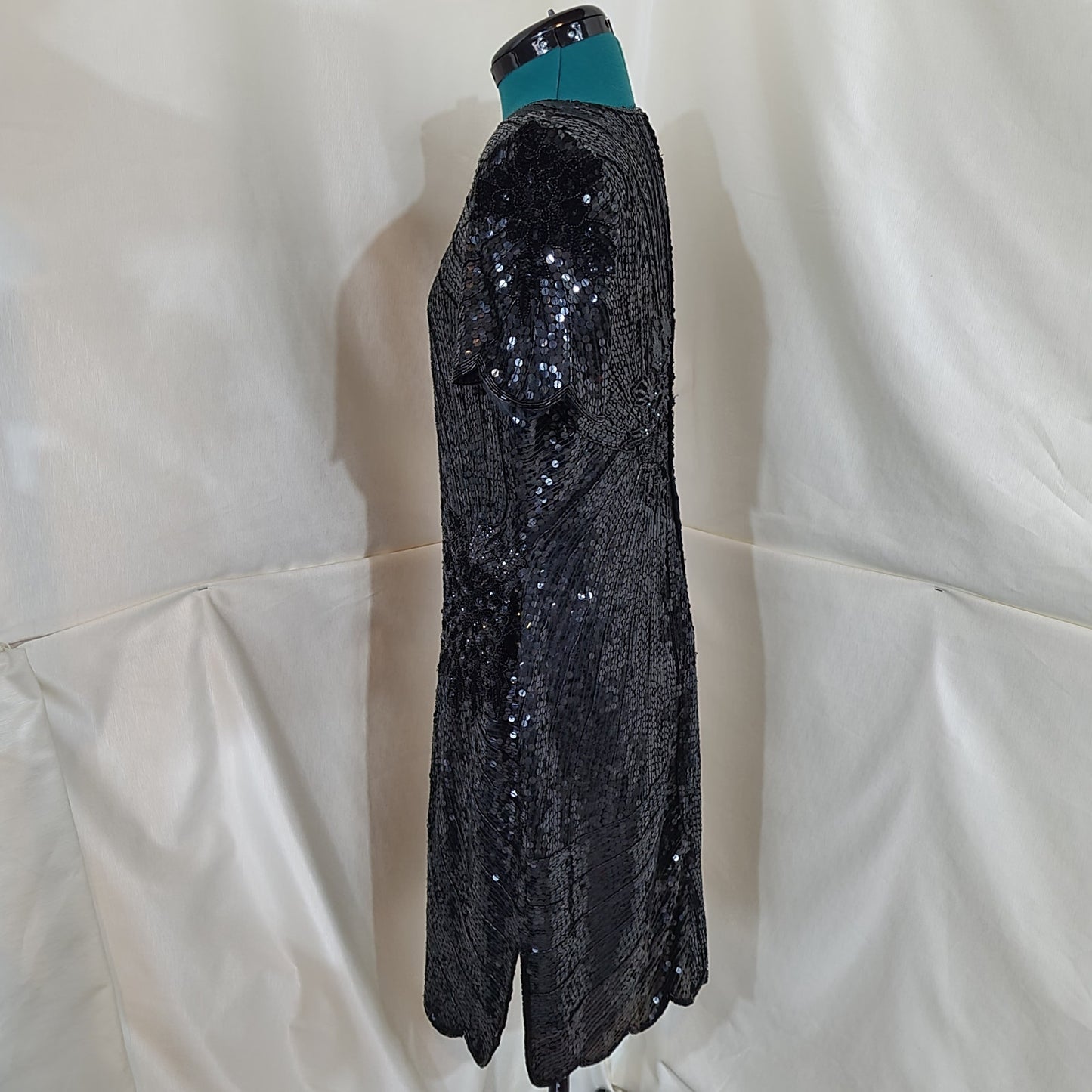 Vintage Joseph Ribkoff 1980s Black Silk and Sequin Cocktail Prom Dress - Small